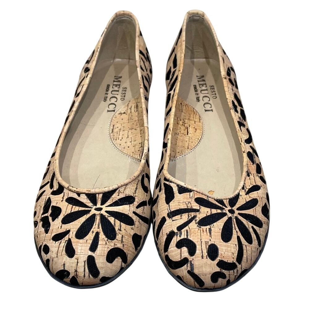 Sesto Meucci Floral Cork Ballet Flats Women's Sz 6.5M New Floor Model Condition